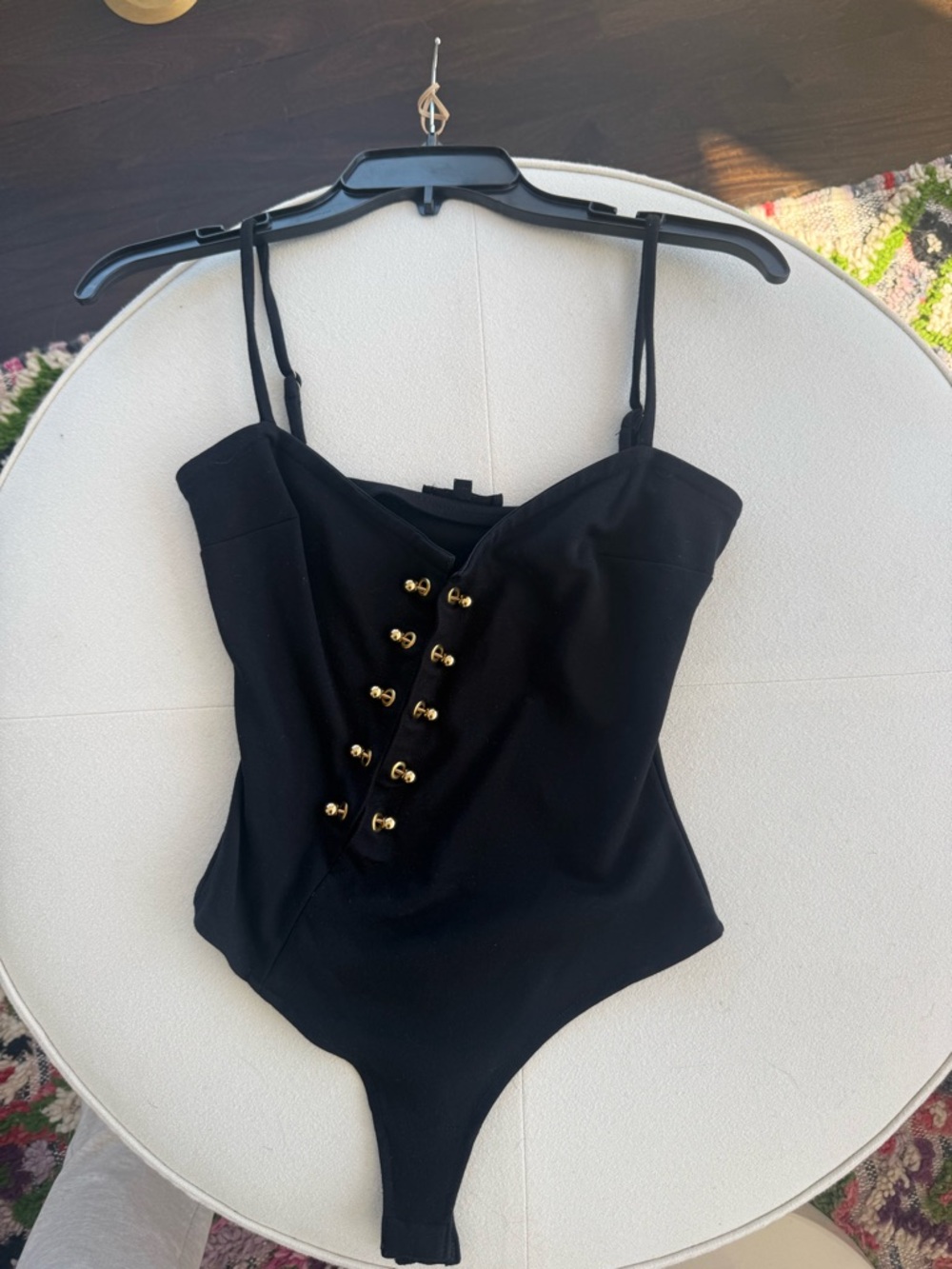 h:ours Black Bodysuit with Gold Accents